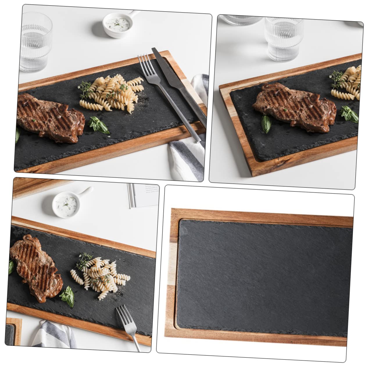 Mikinona Plateau Robuste Cuisine Japonaise en Bois Massif Noir Ardoise Naturelle Plateau Repas et Rangement Pratique pour Apéritifs et Snacks