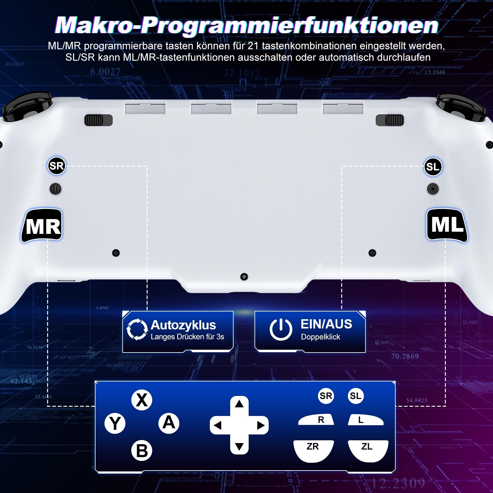 Elegamefy Switch Controller für Nintendo Switch/OLED, Bluetooth, 1000mAh, programmierbar, 6-Achsen-Gyro, Vibration, Turbo, großer Griff