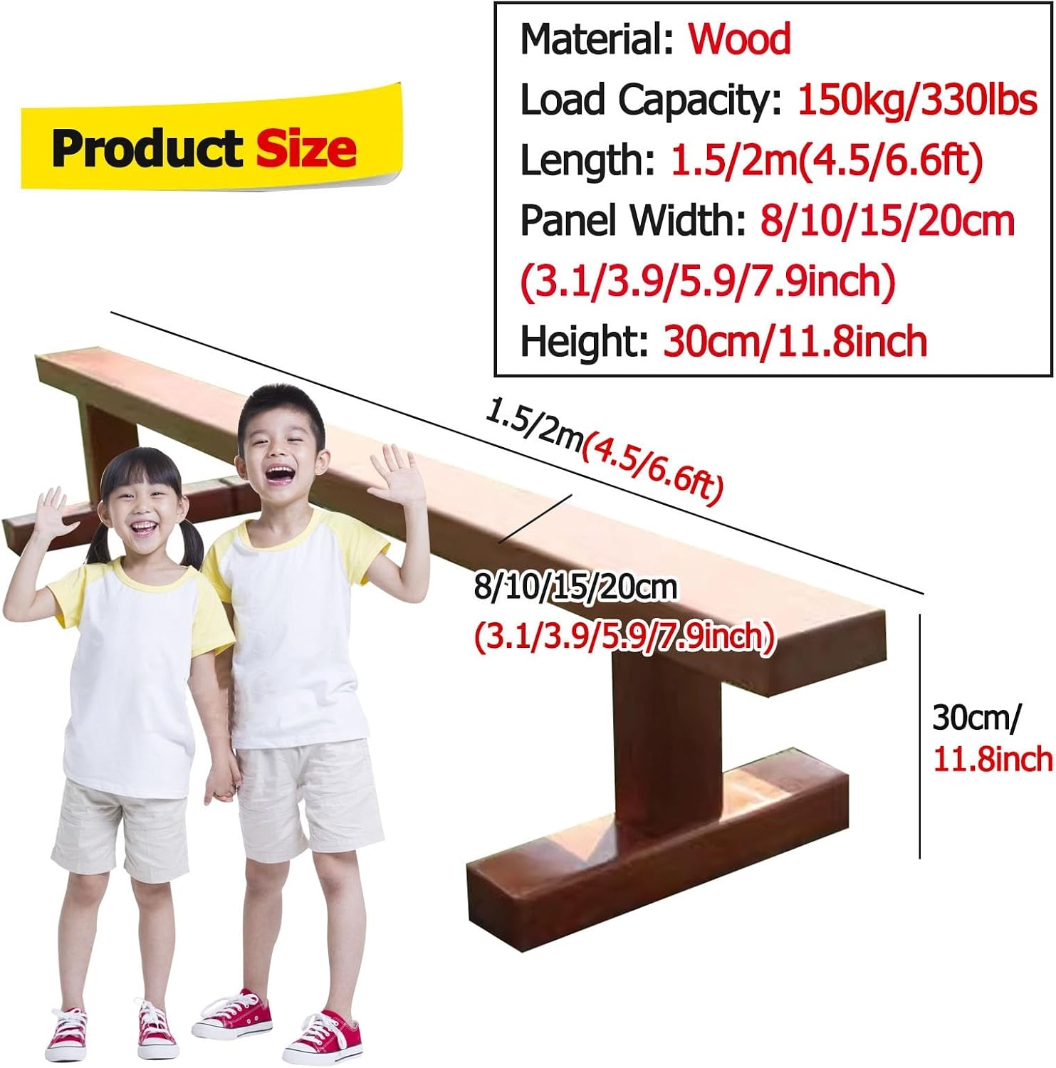 YXXSDP Balance Beam for Kids, Outdoor Home Gymnastics Beam/Walking Beams, Extra-Long Floor Beam Wooden Bar School Club Gym Center(200x20x30cm/78.7x7.9x11.8inch)