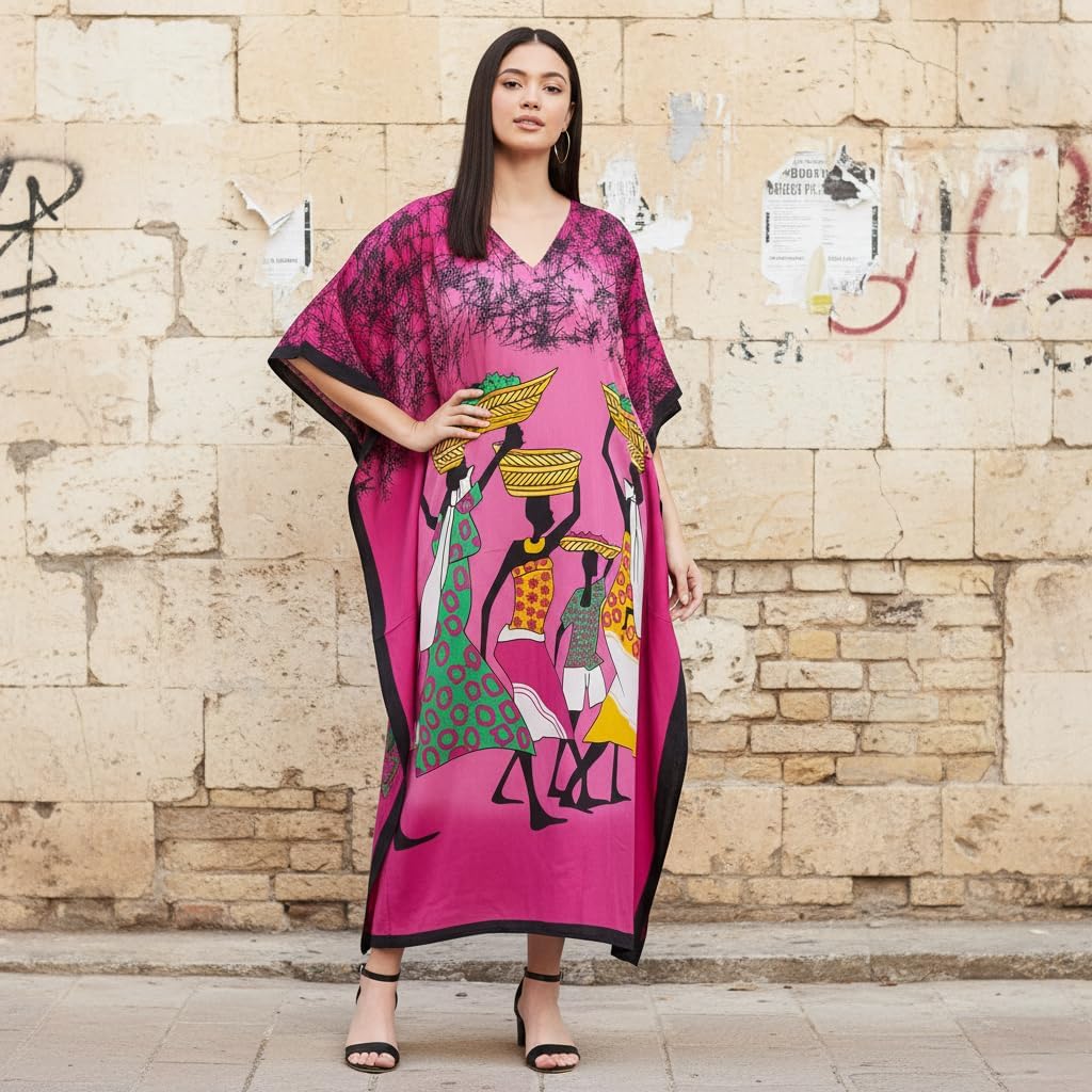 Oussum Women Plus Size Kaftans Kimono Polyester Dresses Loose Caftan Dress Ladies Evening Casual Long Maxi Lounge Beach Wear - Image 2