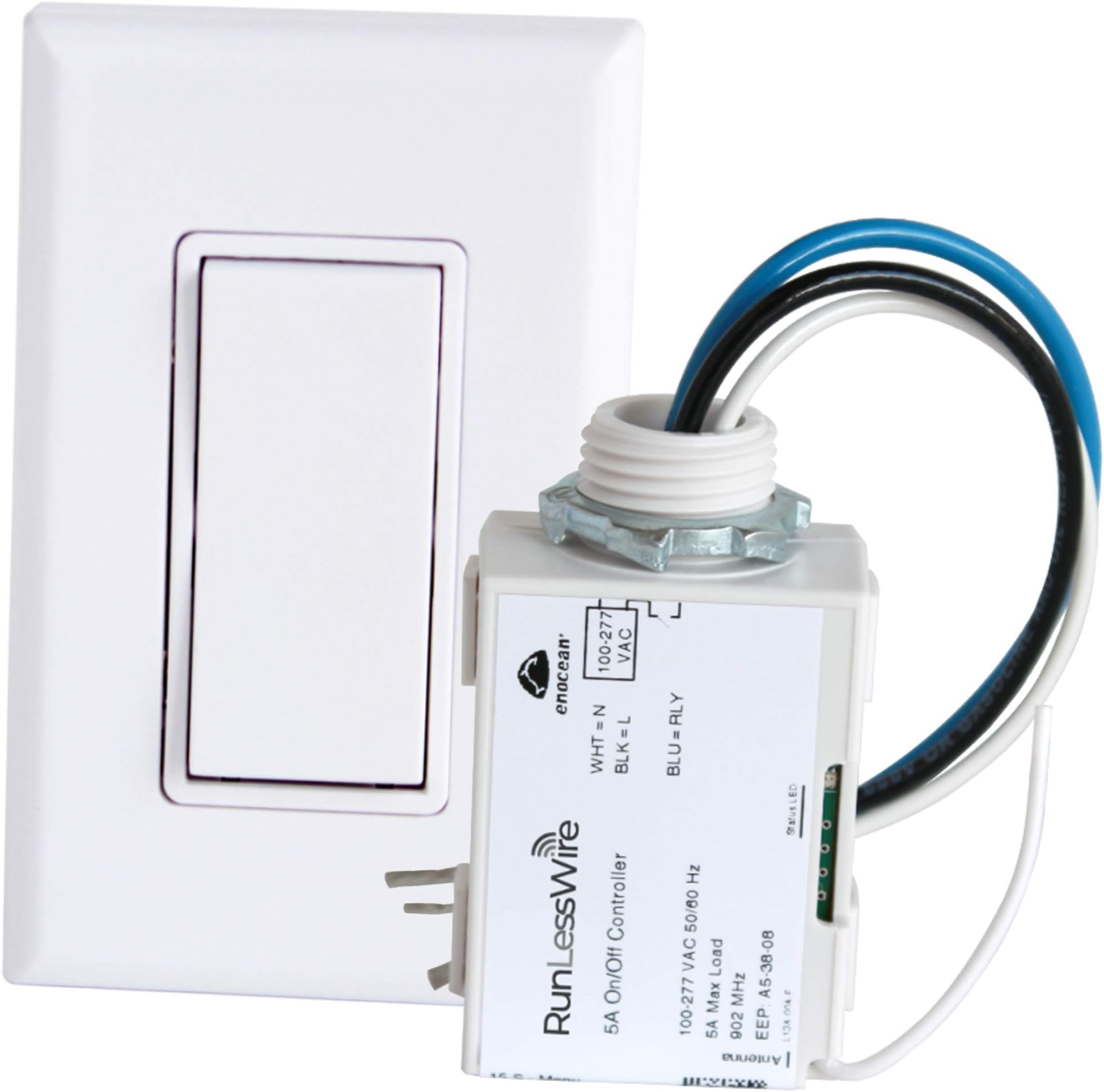 RunLessWire Basic Wireless Light Switch Kit, Smart Light Switch with Controller, DIY Smart Switches for Home - 1 Controller, 1 Light Switch - White