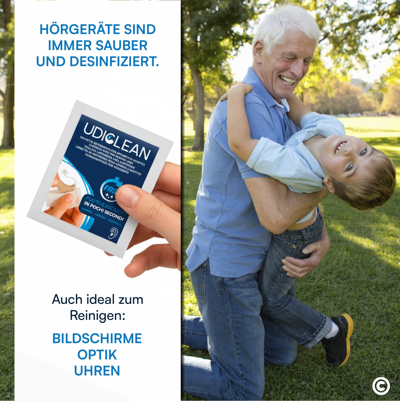 200 Reinigungstücher für Hörgeräte Udiclean - Feuchttücher Gegen Schmutz Schweiß und Fett Effektive Reinigung und Schnelle Trocknung - Einzeln Verpackt