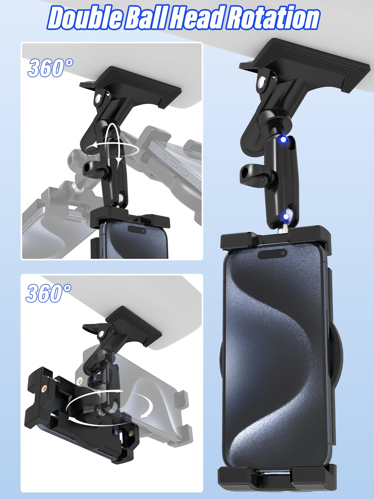 Sonnenblende Auto Tablet Halterung, [360° Doppel Metall Verstellarm], Tablethalterungen Auto Vorne für 4-12,9" Handy & Tablet, iPad Pro/Air/Mini, Galaxy Tab, Z Fold, iPhone usw