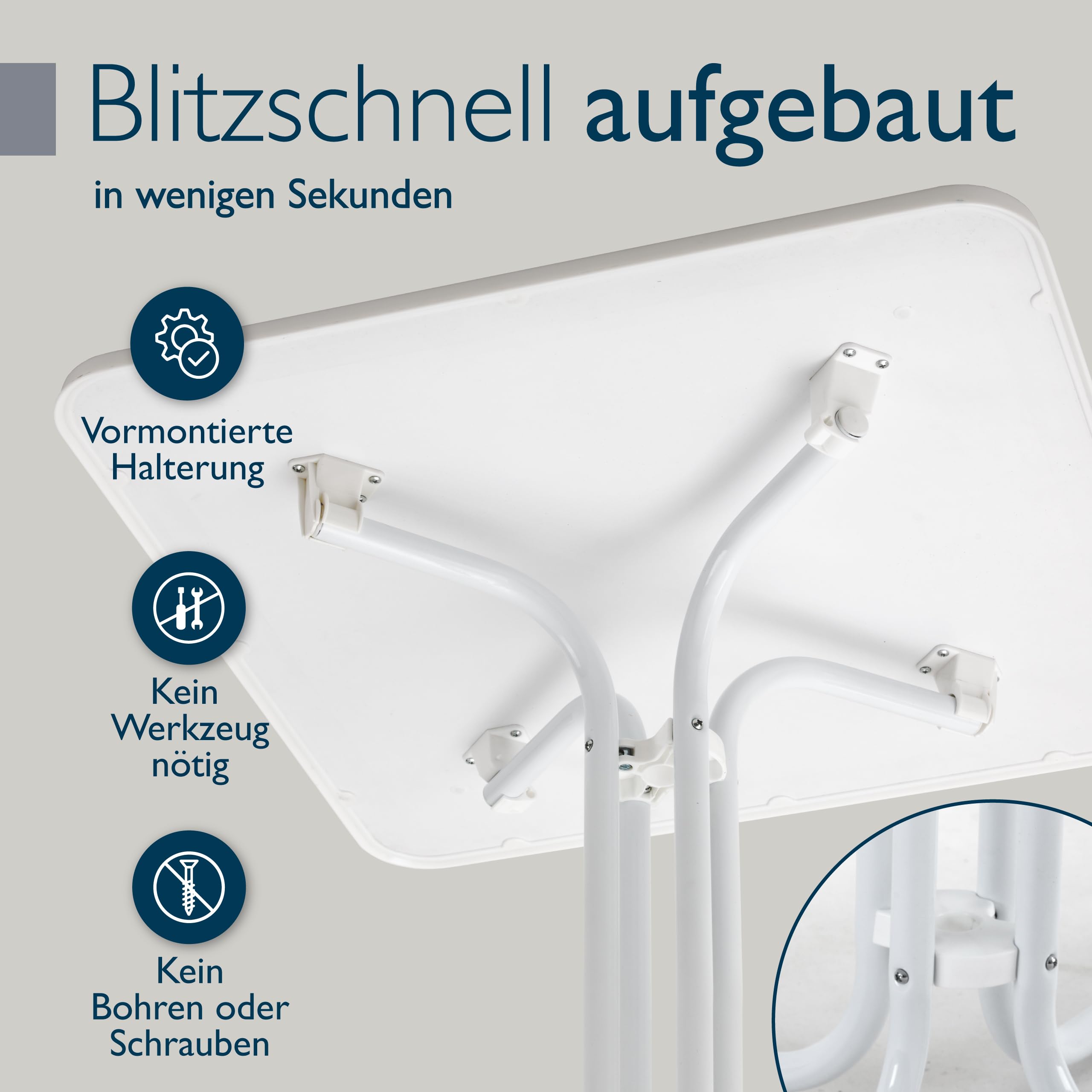Beautissu Bistrotisch Eckig 80x80 cm – Stabiler Gartentisch Balkontisch Wetterfest Klappbar – Esstisch Klein Balkon Garten Küche – Weißer Bistro Tisch Beistelltisch Campingtisch Gastro – Bistroni