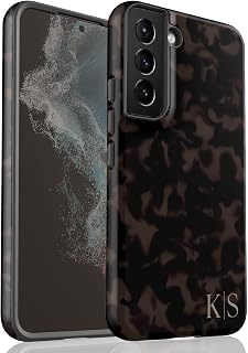Custom Dark Tortoiseshell Initials Phone Case, Personalized Monogram Tort Name Case, Compatible with Samsung Galaxy S25 Plus, S24 Ultra, S23, S22, S21, S20, S10, S9, S8, Note 20, 10 Brown