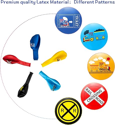 Miniatura 2 de PANTIDE Juego de 52 globos de látex de 12 pulgadas, ramo de globos de látex con cinta, tren de vapor, Choo Choo, señales de tráfico, suministros de