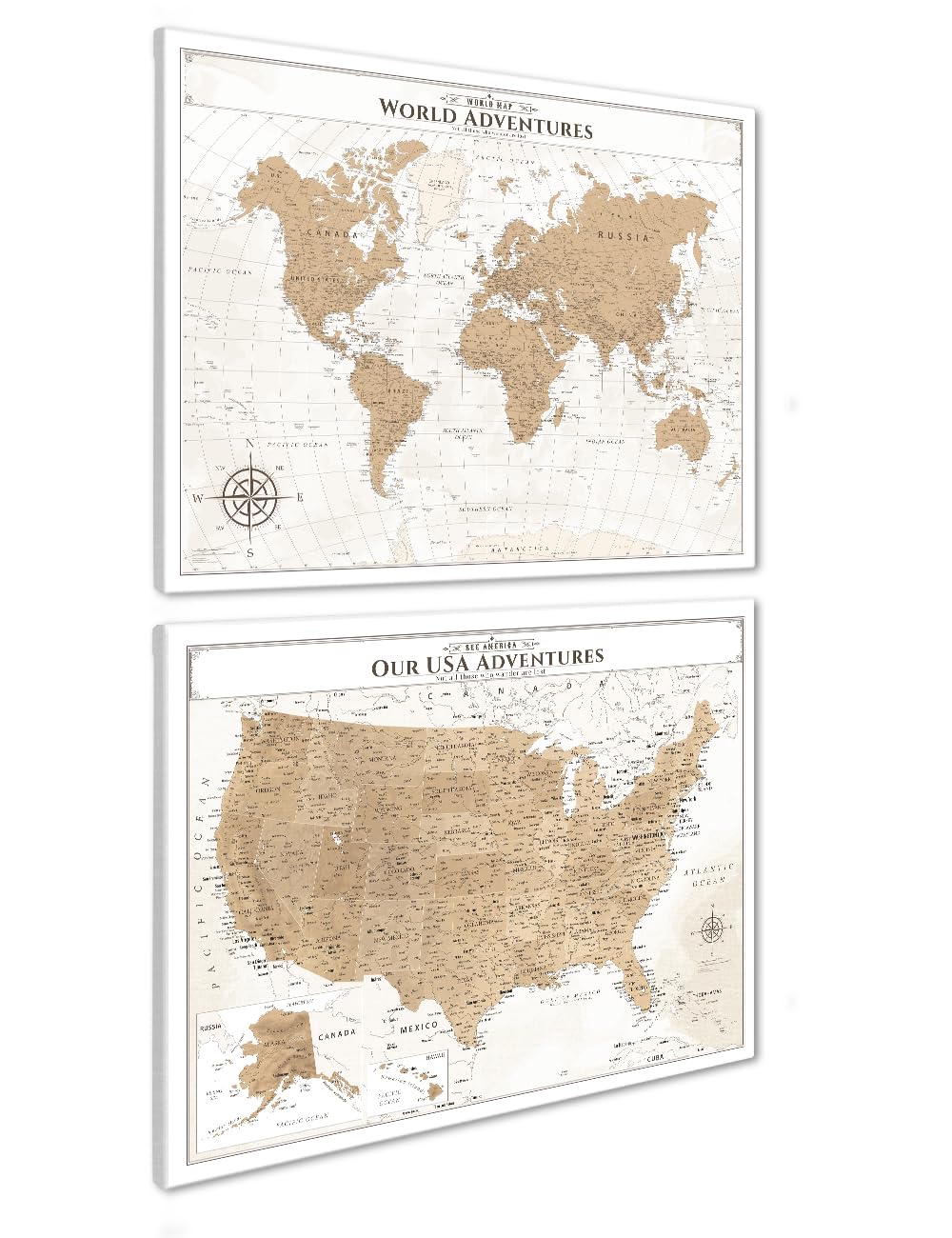 IPIC Vintage World Maps for Wall, World Map Canvas, Total Size 40x30 in