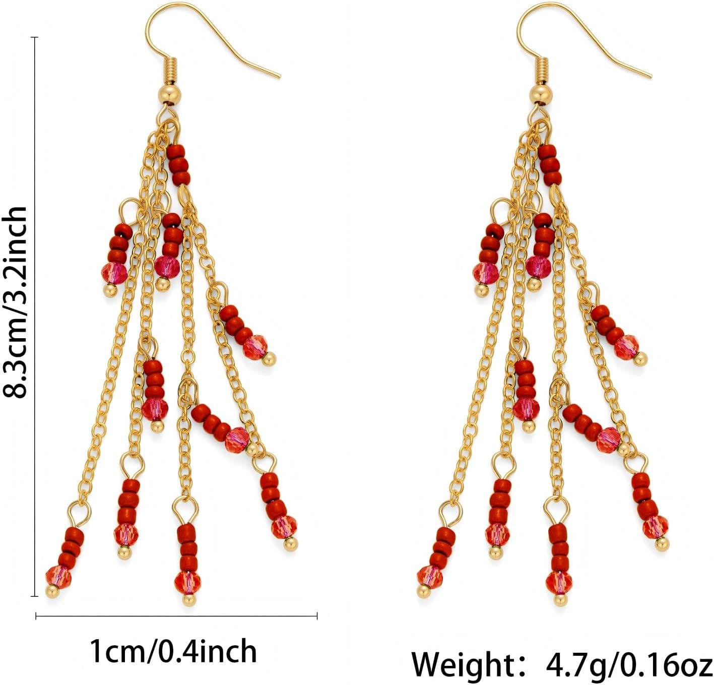 Gold Dangle Earrings for Women Boho Green Beaded Tassel Earrings Women's Jewelry for Festival Party Daily Wear Unique Gift for Her - Image 3