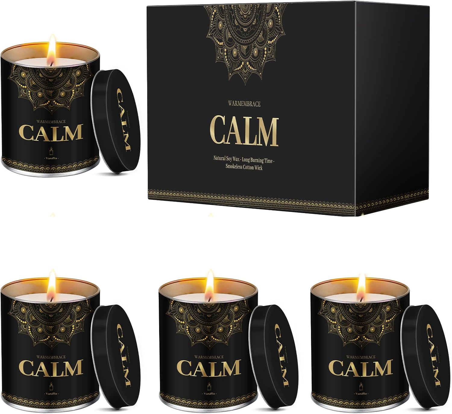 WarmEmbrace Scented Candles, 9 Oz Candle Sets for Home, Office, Meditation, Yoga, Candles for Women & Men, Birthday, Christmas, Valentine's Day Present, Lavender, Vanilla, Rose & Sandalwood, Lemon