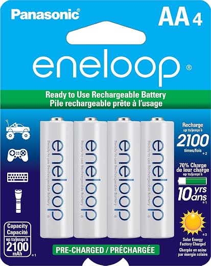 Panasonic BK-3MCCA4BA eneloop AA 2100 Cycle Ni-MH Pre-Charged Rechargeable Batteries, 4 Pack