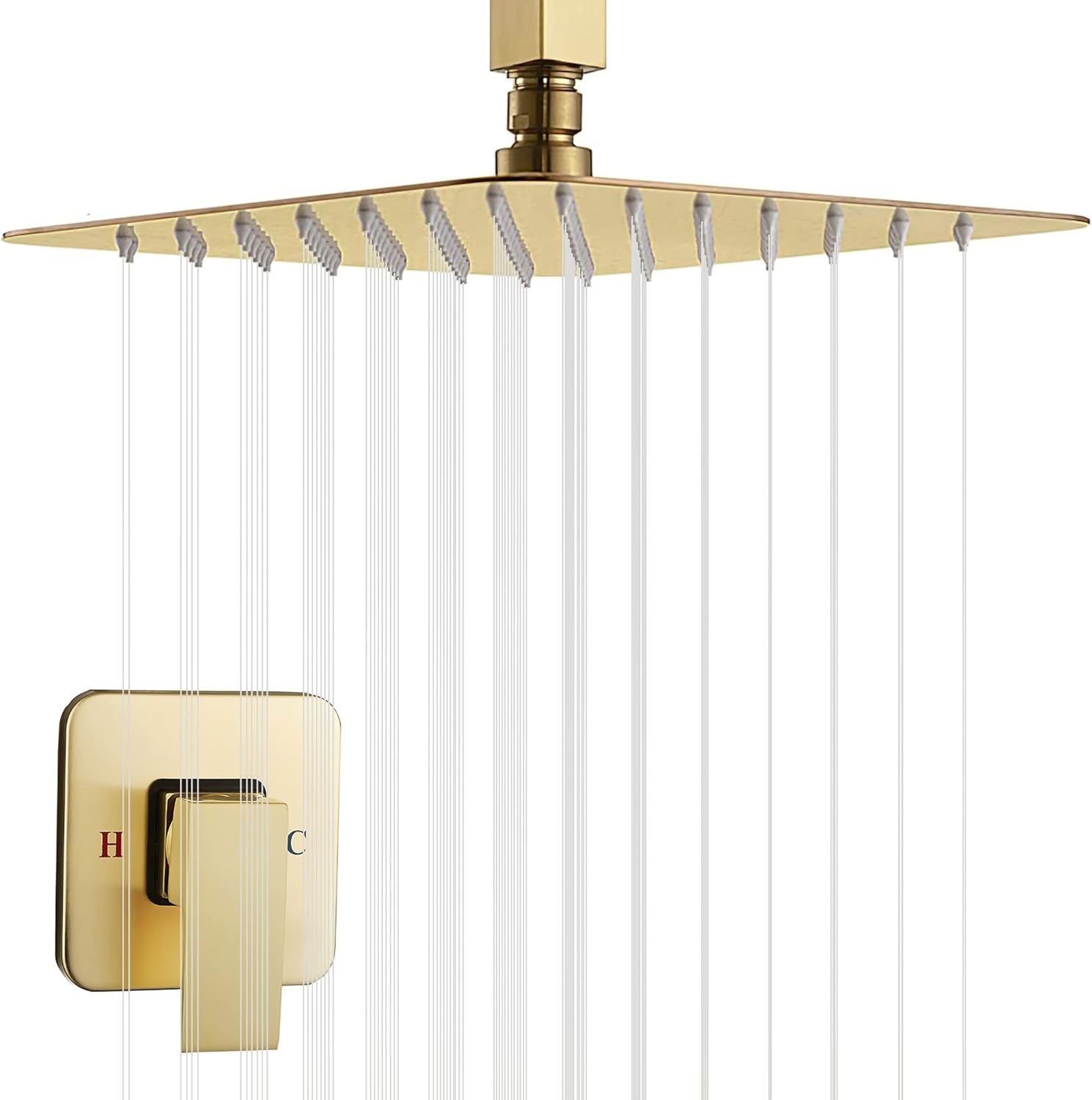 Brushed Gold Ceiling Shower System Shower Faucet GGStudy Bathroom Luxury Rain Mixer Shower Combo