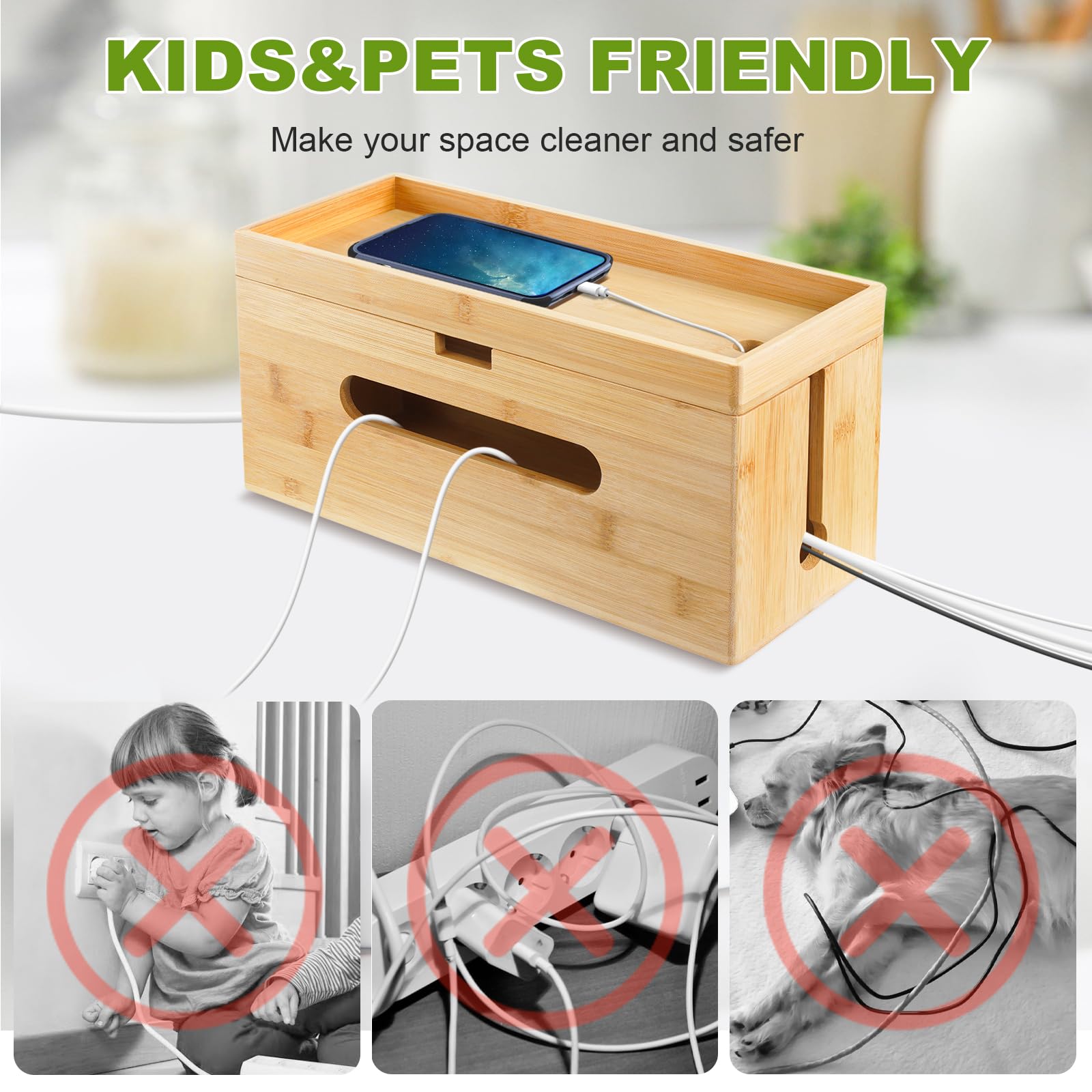 Boîte Cache Cable En Bambou - 2 En 1 Set Boîtes Rangement Cables - Cache Multiprise, Boîte Pour Rangement Des Cables, | Rakuten