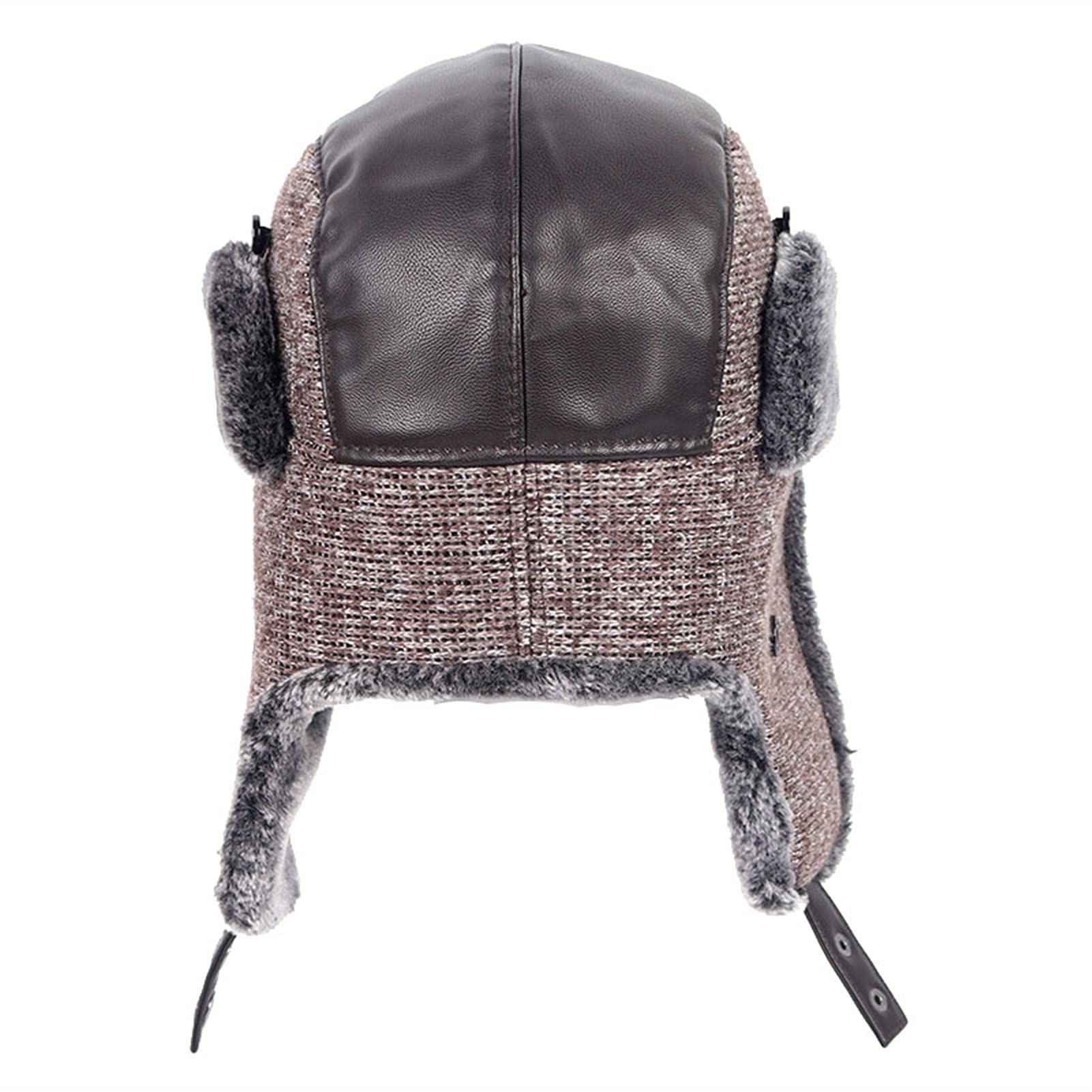 FENOKD Bomber Hats Winter Men Autumn Leather Knitted Patchwork Designer Fur Earflap Hat Warm (Coffee Xl59Cm)?Coffee-Xl59cm