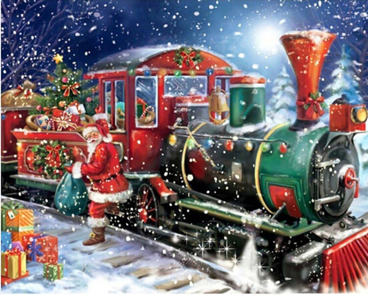 AIRDEA 5D DIY Christmas Diamond Painting Kits for Adults Kids, Santa Claus Full Drill Round Diamond Painting Art Kits for Beginners 5D Gem Art Painting Rhinestone for Home Wall Art Decor 40x30 cm