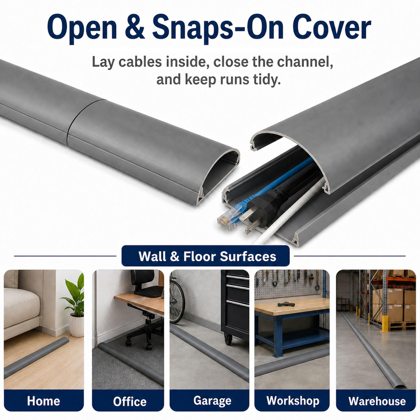 Canaline da Pavimento in PVC,Canalina per Cavi da Pavimento,Canalina Copricavo Semicircolare,Protegge i Cavi,Flessibile,Facile da Tagliare,per Officina,Magazzino e Garage