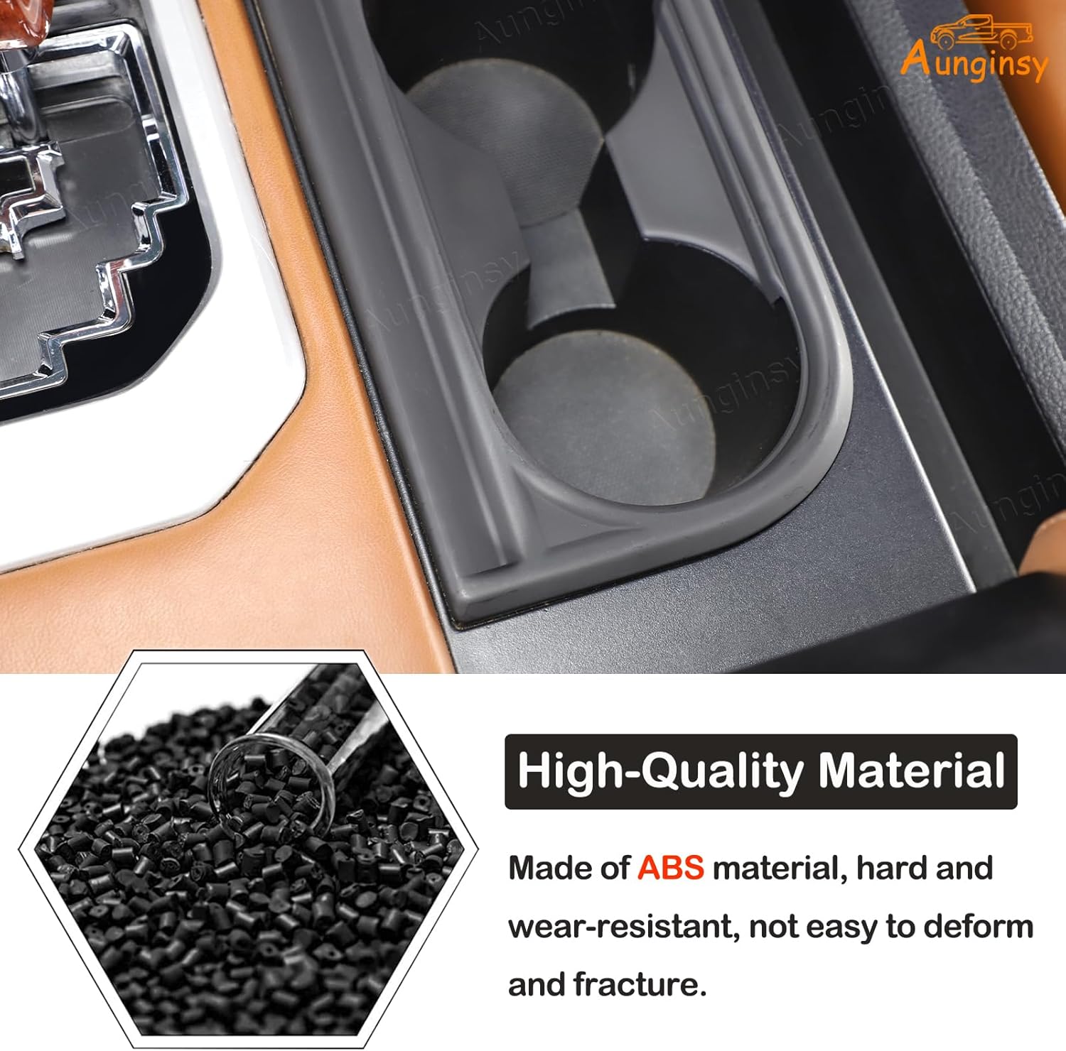 Aunginsy Front Seat Central Armrest Cup Holder Trim Compatible with Toyota Tundra 2014-2021, Car Center Console Gear Shift Box Cupholder Panel Decorative Cover Scratch Protection Frame ABS Accessories