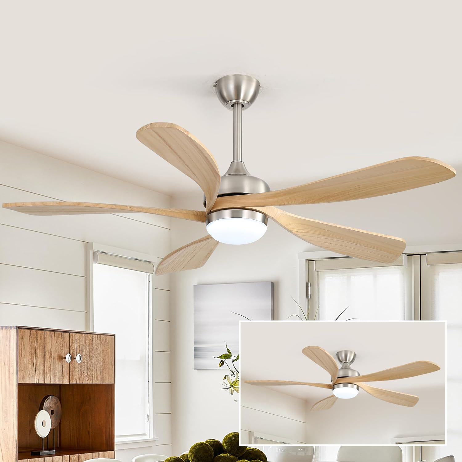 52" Smart Ceiling Fan, Indoor/Outdoor Ceiling Fans with Lights and Remote, 3-Color Light 6-Speed Timing Reversible DC Motor for Bedroom Living Room Patio,Orginsl
