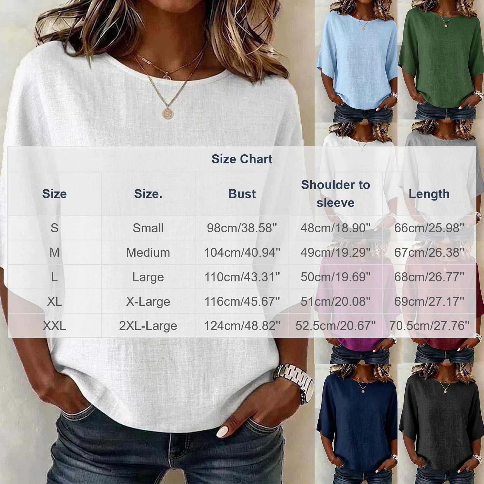 T-Shirt Femme Manche 3/4 Haut Chic Élégant Tunique Ample Fluide Couleur Unie Blouse Décontractée Coupe Droite en Maille Légère pour Look Quotidien Casual