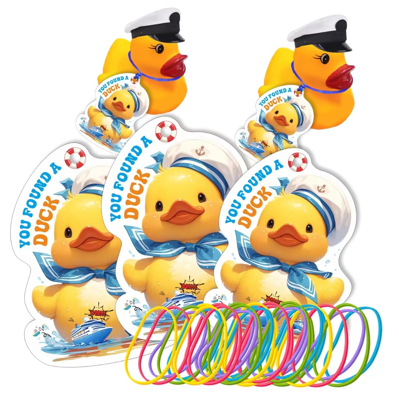 Conquackulations Rubber Duck Tags, Cruising Duck Tags, 50 Set Ducking Tags with Round Hole and 50 Rubber Bands for Cruise Ship Game