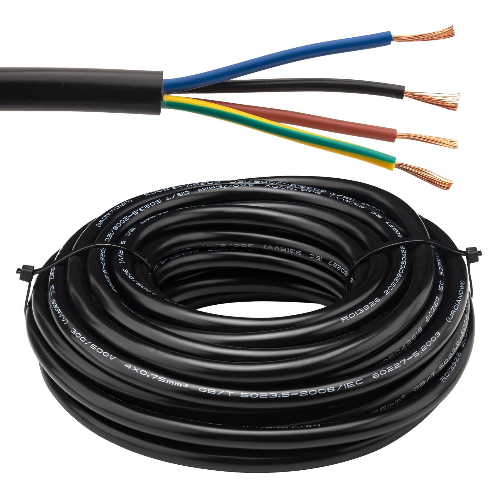 Cavo 4x0,75 mm² Filo RVV 18 AWG 4 Cores Nero Cavo Elettrico Flessibile RVV di Prolunga da 10 Metri per Impianti Elettrici Conduttore in Rame Isolamento in PVC