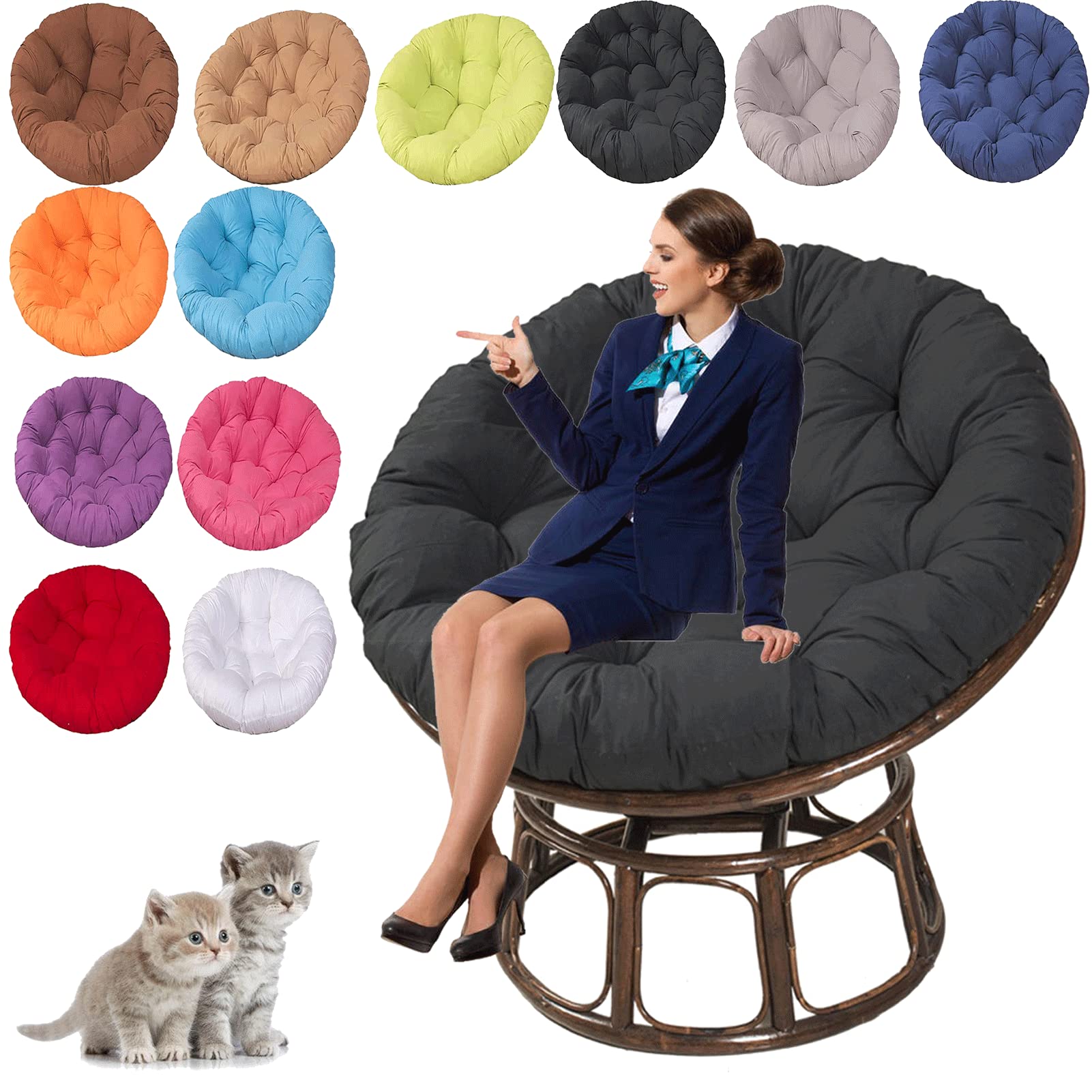 UIHECTA Garden Swing Cushion Replacement, Round Hanging Egg Chair Pads, Papasan Round Chair Cushions, Rocking Chair Cushion, for Outdoor Garden, Balcony and Living Room,01,110×110cm/43.3×43.3in