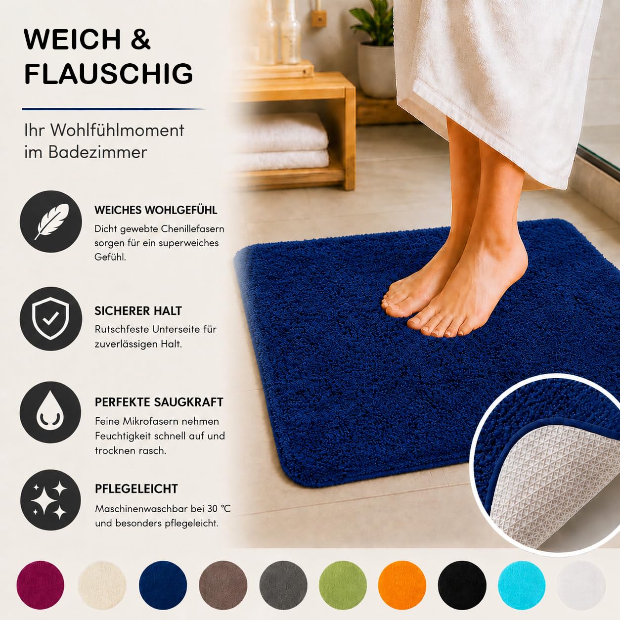 Brandsseller Herz Badematte 70x80 cm Badteppich Badvorleger Badezimmerteppich Duschvorleger Blau Küche, Haushalt & Wohnen