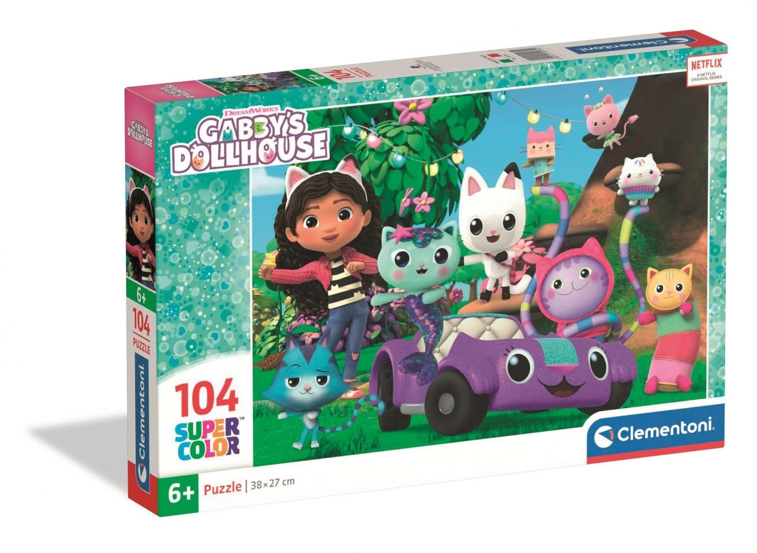 Clementoni Puzzle 104 pieces Gabby's Dollhouse, Puzzle for Kids 6+ Years, Made in Italy, 25034, Multicolor