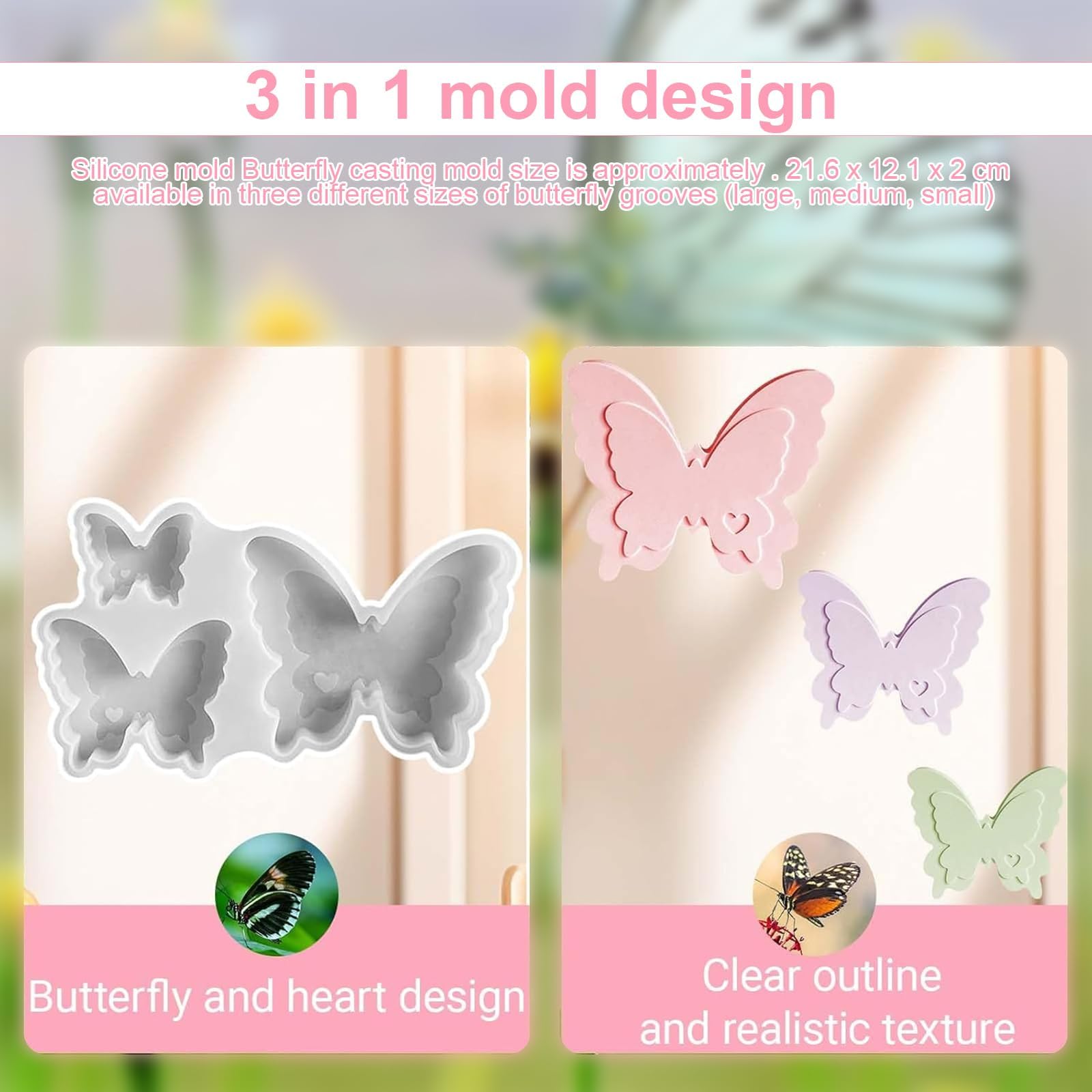 3D Silikonform Schmetterling & Frühling – BPA-frei, Für Harz, Kerzen, Seife & Backdekoration