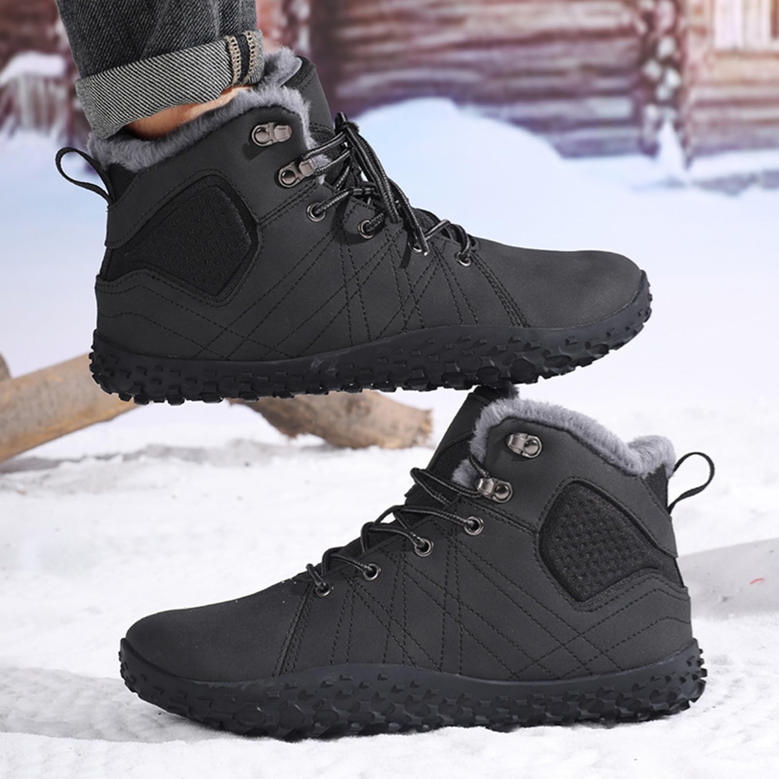 CUTEHEELS Męskie śniegowce High Top | buty zimowe z izolacyjną podszewką z polaru i gumową podeszwą na wędrówki w śniegu, do codziennego użytku w mieście
