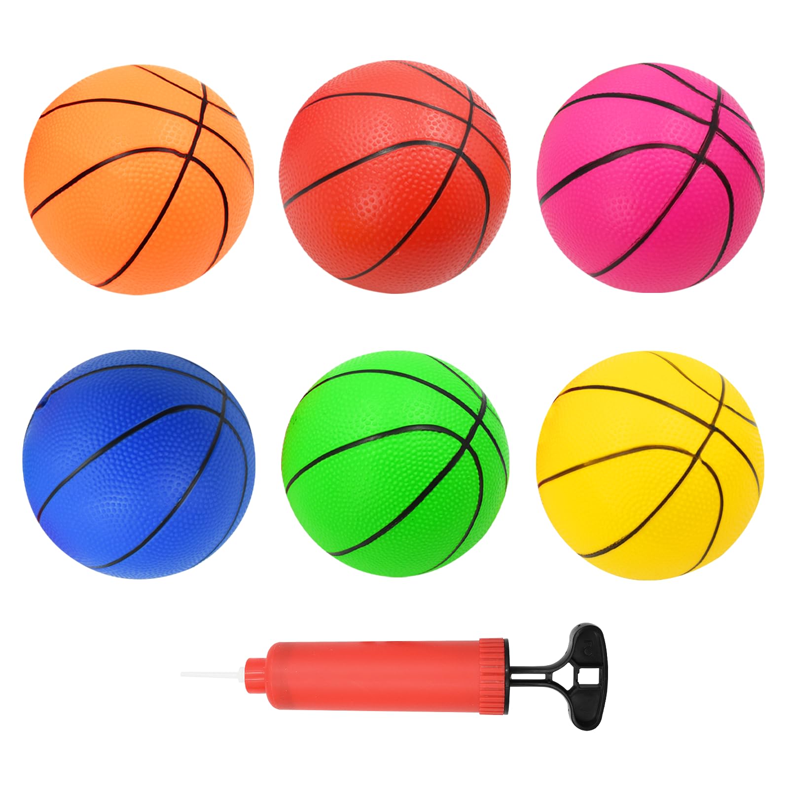 Set of 6 Mini Durable PVC Basketballs Diameter 15 cm for Kids with Pump for Indoor Outdoor Pool Games Party