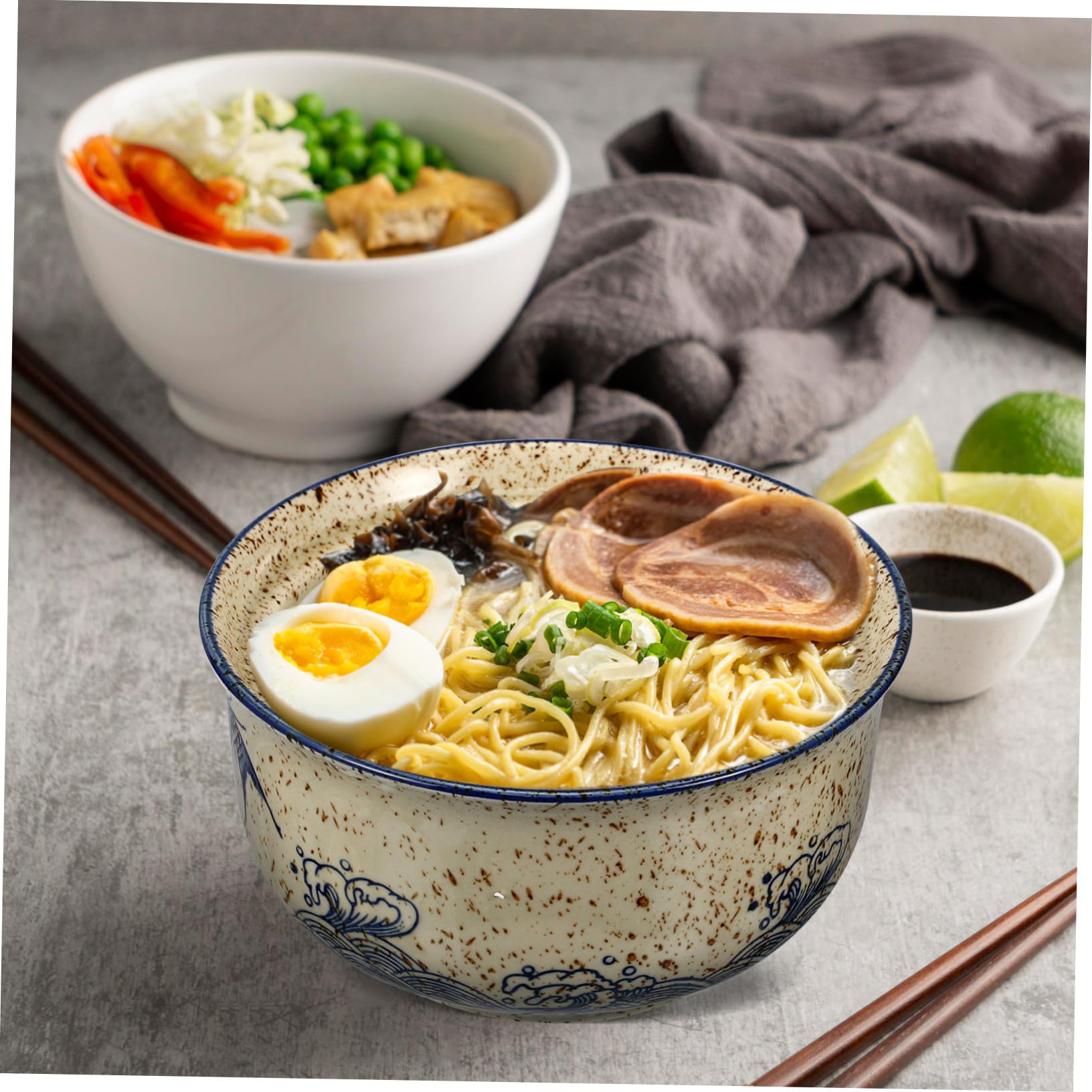 Ipetboom Ramen-nudelschüssel-set Keramik-ramen-schüssel-set Ramen-suppenschüssel mit Deckel Essstäbchen und Löffel Geeignet für Restaurant und Heimgebrauch