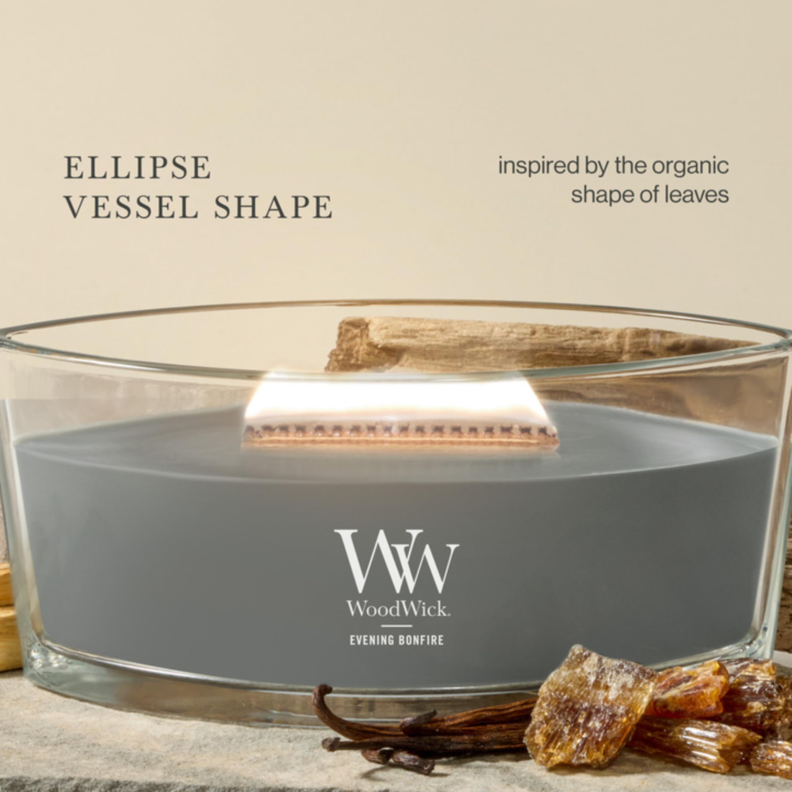 Woodwick Ellipse Candela Profumata Con Stoppino Scoppiettante, Falò Notturno, Fino A 50 Ore, Verde, 19 x 12 x 9.2 cm