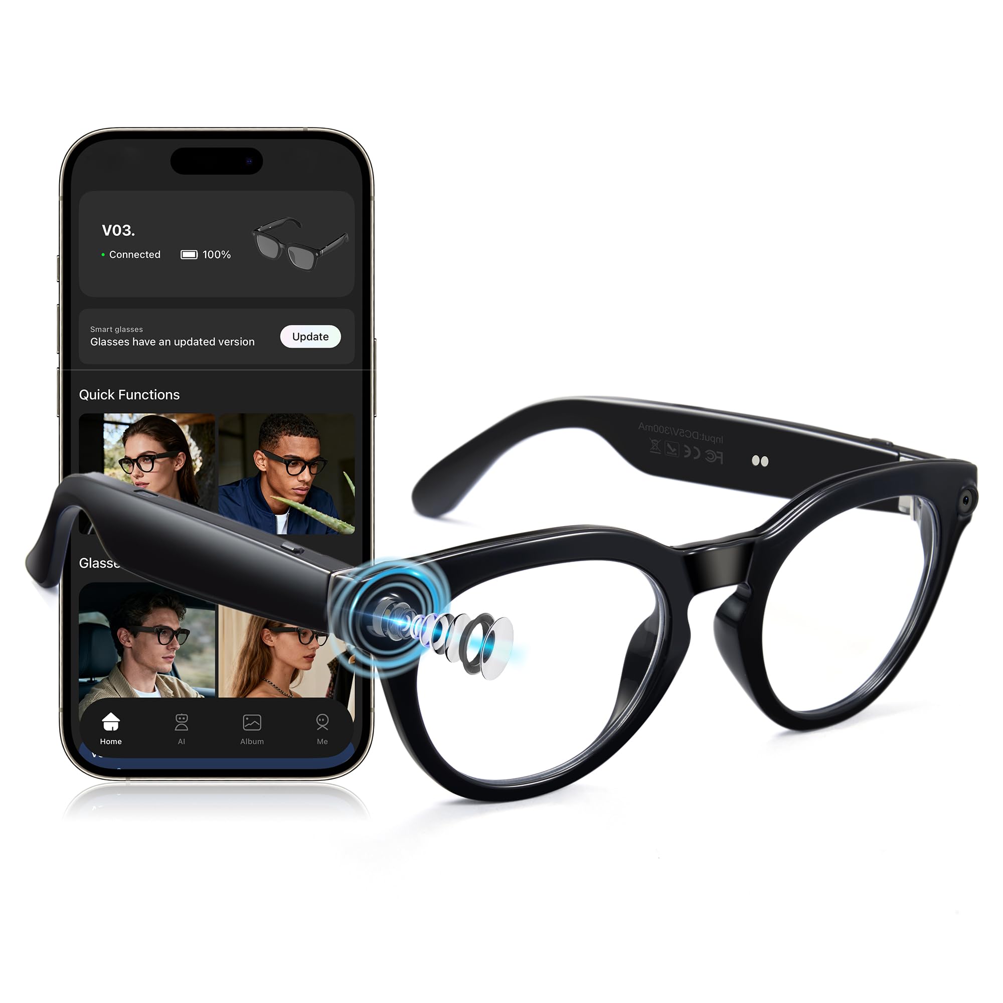 Cyxus AI Smart Camera Glasses 8 MP Lens 4K Photos 1080P Video Recording AI Q A Translation TR90