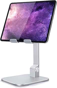 elitehood Aluminum iPad Stand, Adjustable iPad Stand Holder for Desk, Desktop Tablet Stand Dock for iPad Pro 12.9 11, iPad Air Mini 4 5 and More 4-13.5 inches Tablets, Silver