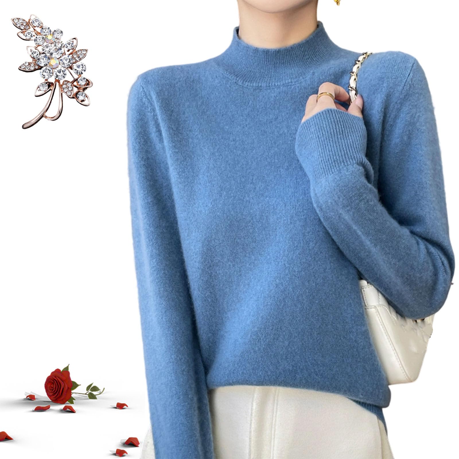 Fall Winter Cashmere Sweaters for Women Ladies Long Sleeve Crewneck Soft Warm Pullover Sweater Top for Women