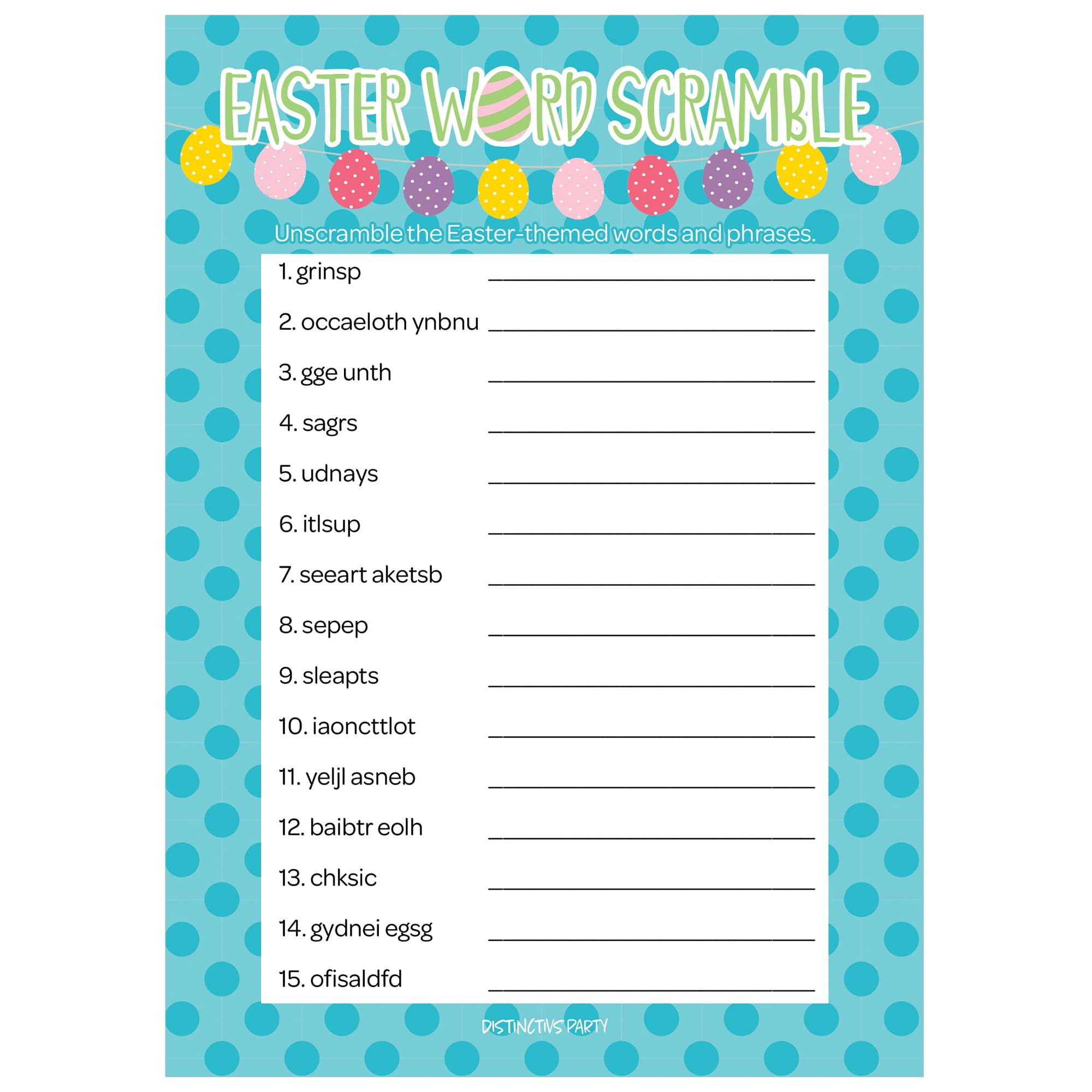 DISTINCTIVS Easter Themed Word Scramble Classroom Party Game - 25 Player Cards