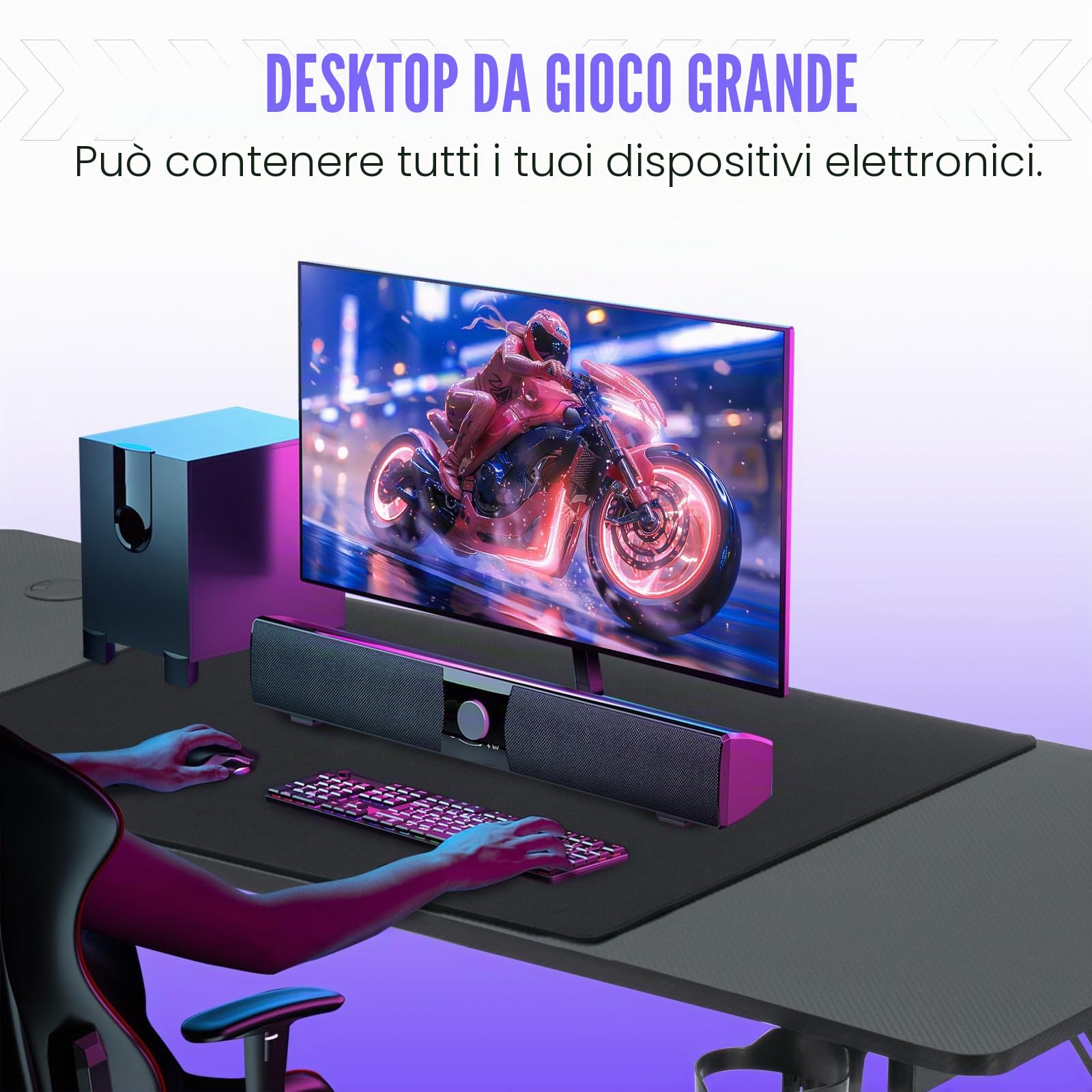 Scrivania Gaming 120x60cm, Scrivanie Gaming con Ganci per Cuffie e Porta Bicchiere, Tavolo Gaming Computer Ergonomica di Telaio Z Stabile, Postazione PC Gaming Fibra di Carbonio, Facile da Montare