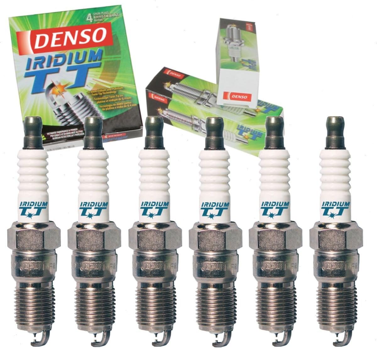 6 pc DENSO Iridium TT Spark Plugs compatible with Ford Mustang 2.8L 3.8L 3.9L V6 1979-2004