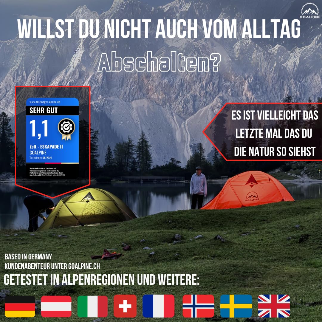 GOALPINE® Zelte für 1 & 2 große Personen | wasserdicht 4000mm | kleines Packmaß | zum Wandern, Bergtouren & Bikepacking | Ultraleicht | 3-4 Jahreszeiten | schneller aufbau
