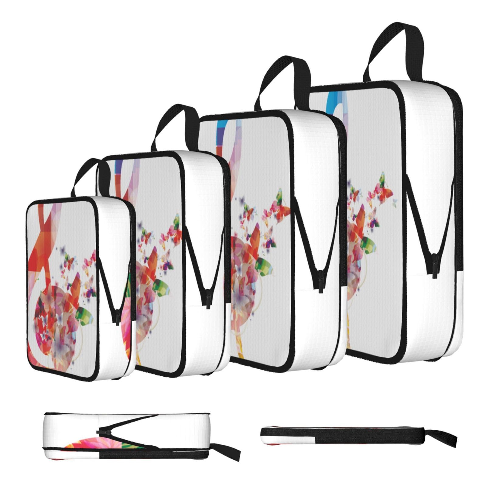 Esnaiuvcd Black Colorful Music Print 4 Set Compression Packing Cubes For Suitcases,Expandable Storage Bags Organizers