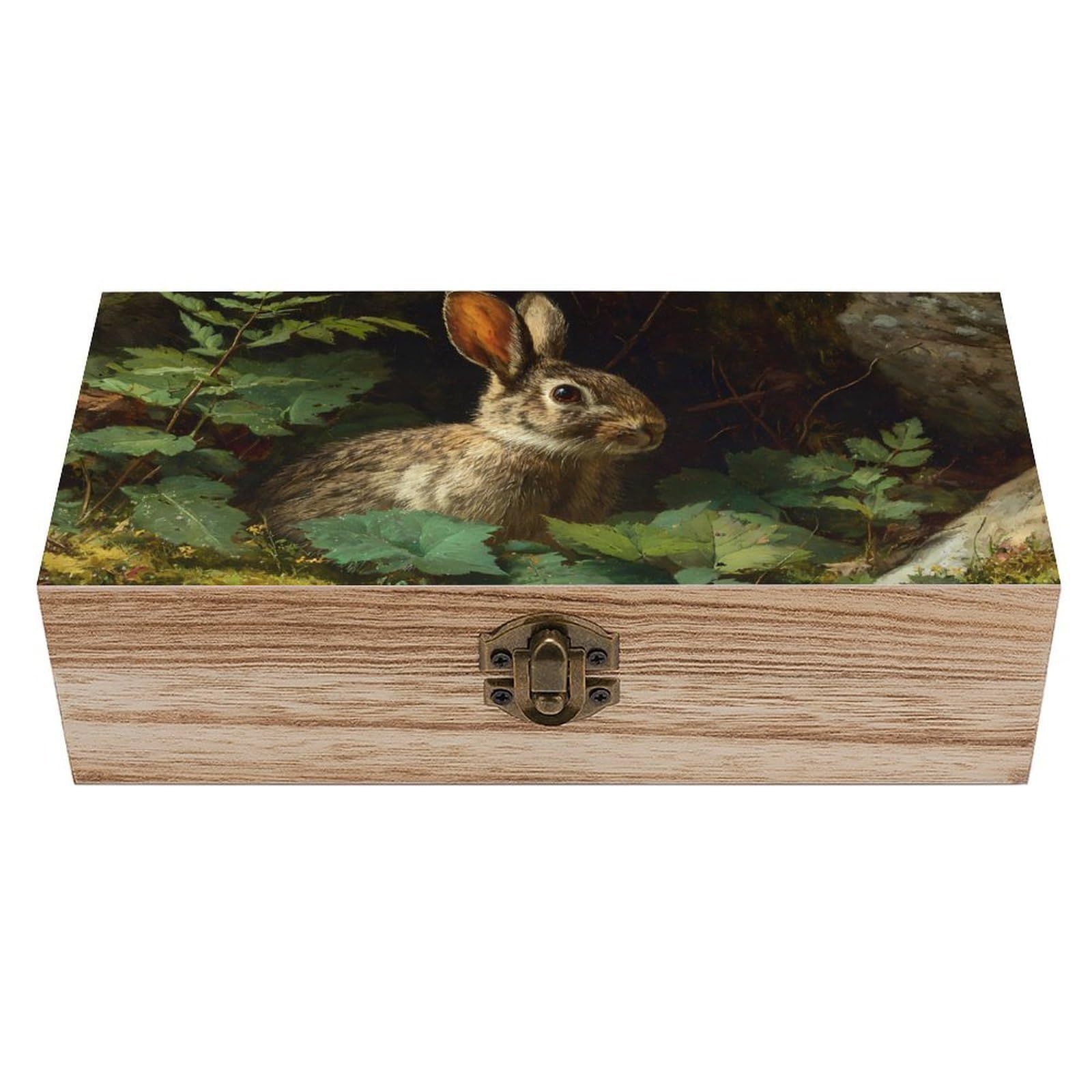 HLBSDM Wild Bunny s Leaves Plant Wooden Storage Box Craft Memory Keepsake Treasure Chest Box Jewelry Organizer