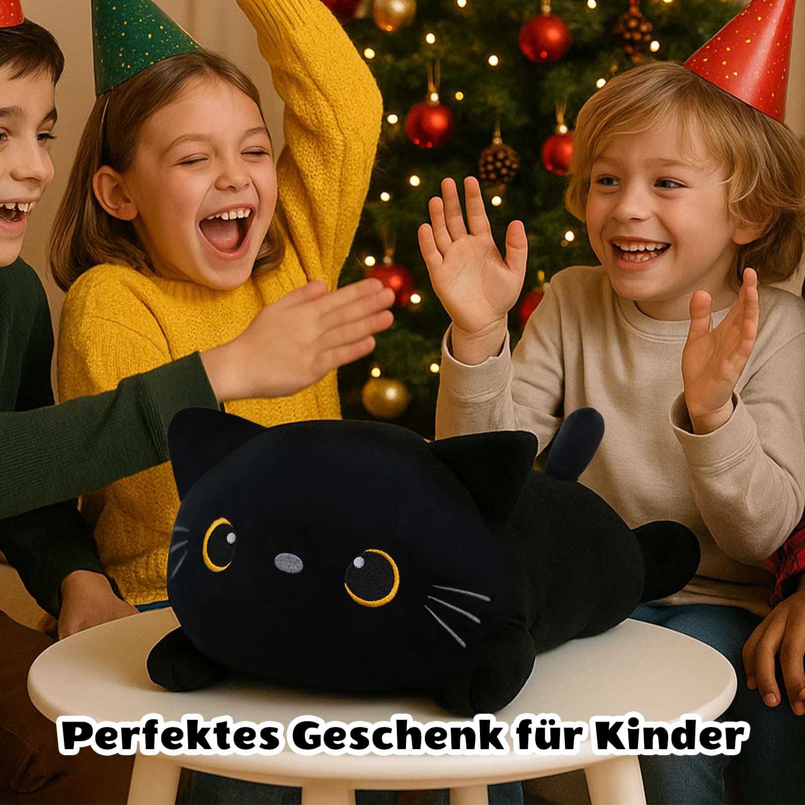 SQEQE Black Cat Plush, Cute Black Cat Stuffed Animals with 4 Baby Black Kitten Plushies in Her Tummy - Image 3
