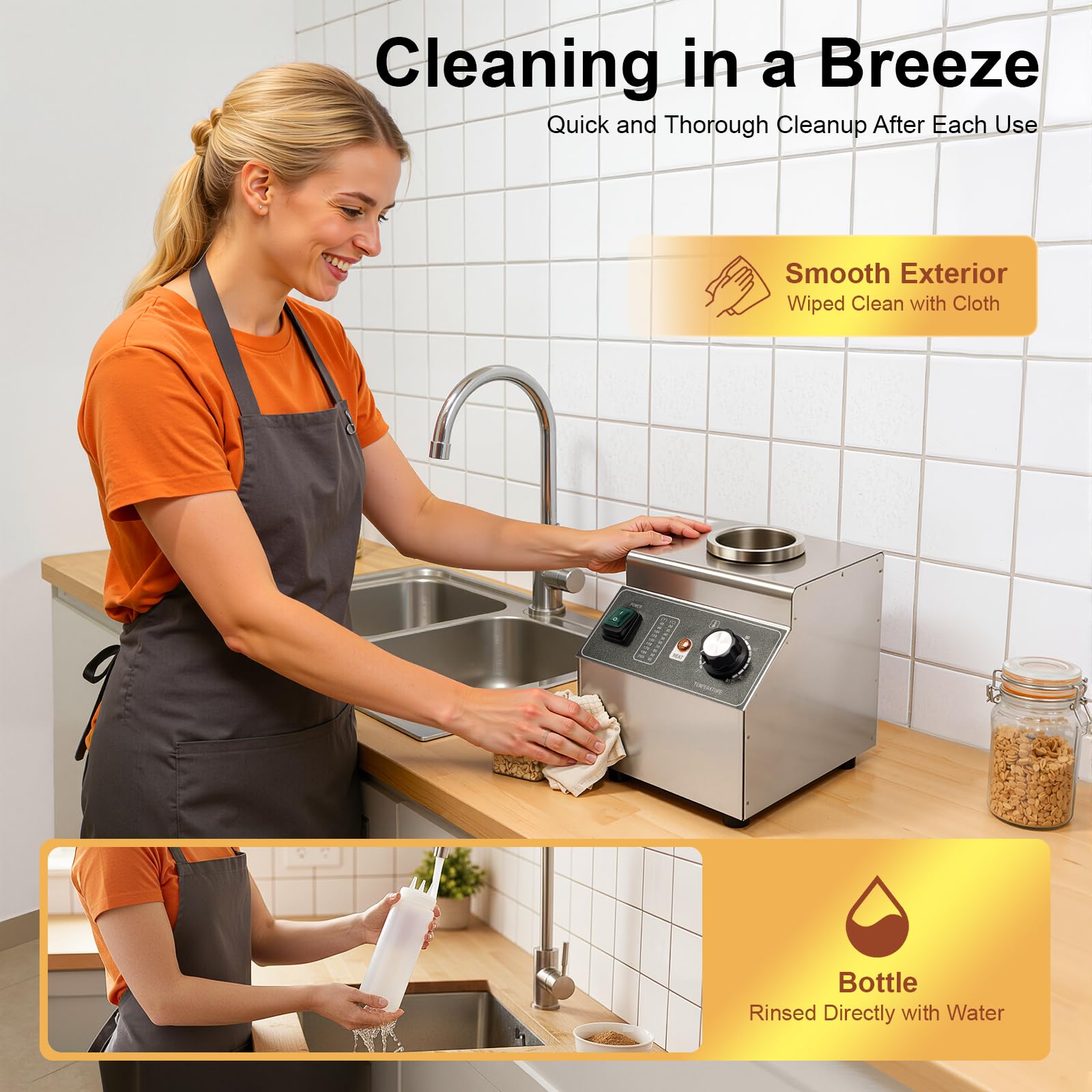Scaldavivande elettrico da 100 W, con bottiglia a pressione da 680 ml, temperatura regolabile da 30 a 85 °C, in acciaio inox, per formaggio, cioccolato, gastronomia, caffè, casa, argento