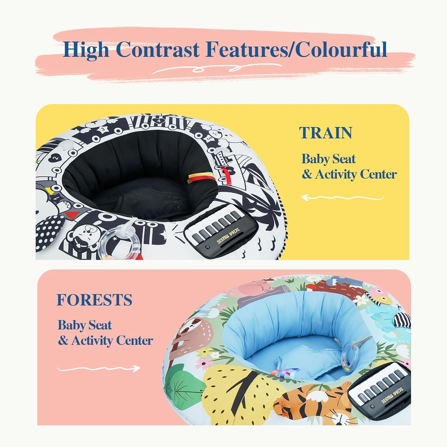 Lovvie & Joy Baby Seat and Play Activity Center Ring,Soft Infant Seats for Sitting Up Chair 0-6 Months Newborns and Older Babies with Toys for Early Sensory Exploration and Motor Skill Development