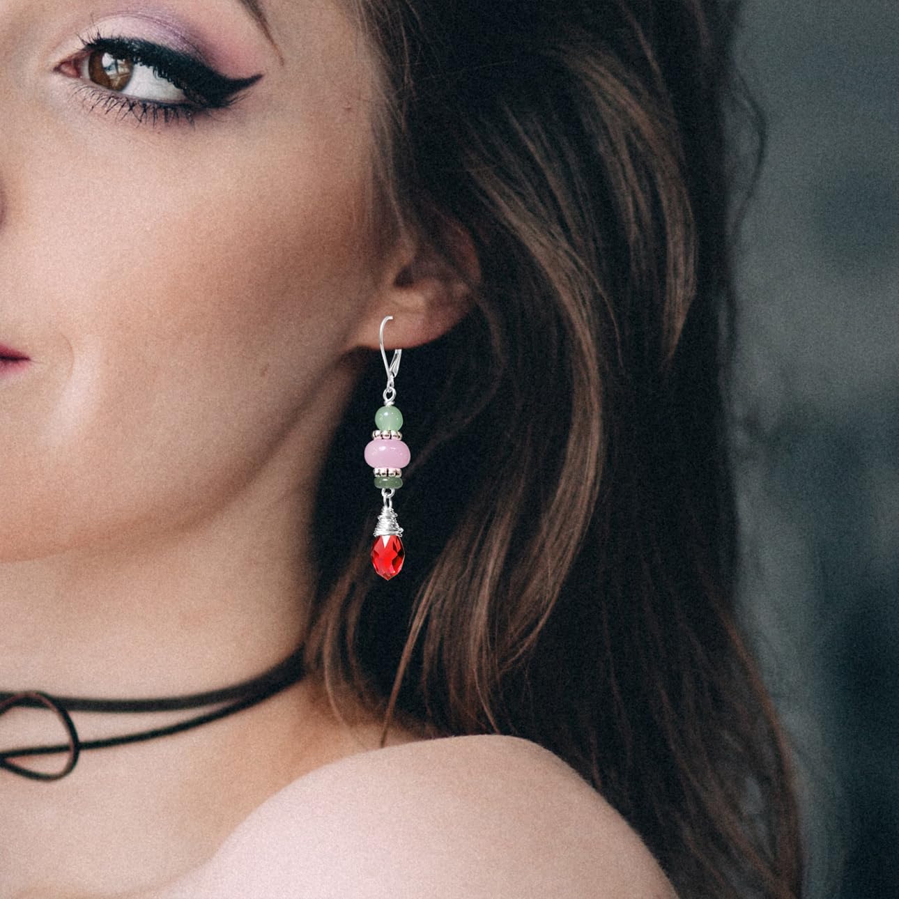 Natural Stone Beads Drop Earrings,Silver Dainty Genuine Real Gemstone Quartz Crystal Dangle Earrings for Women - Image 6