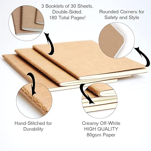 Vista 18 de Wanderings Recambio de cuaderno grande en blanco para viajeros 7 x 10.7 pulgadas / 7.1 in x 10.6 in 3 cuadernos, 180 páginas en blanco