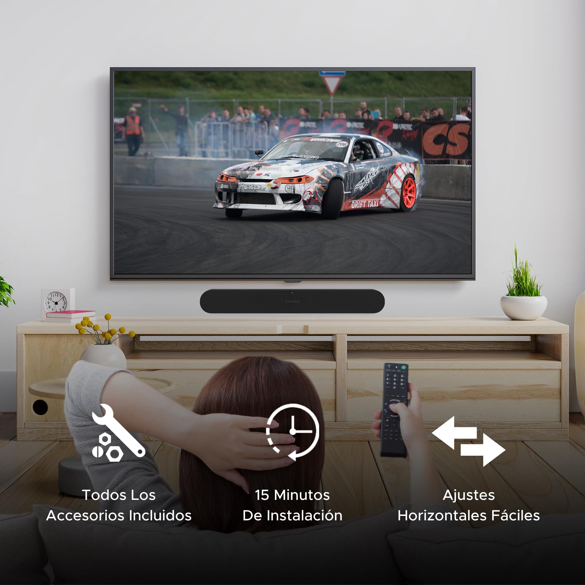 Soporte de barra de sonido para barra de sonido Sonos Ray Incluye hardware de montaje, soporte de pared de barra de sonido de estilo flotante para debajo de la TV o arriba, fácil de instalar, Negro