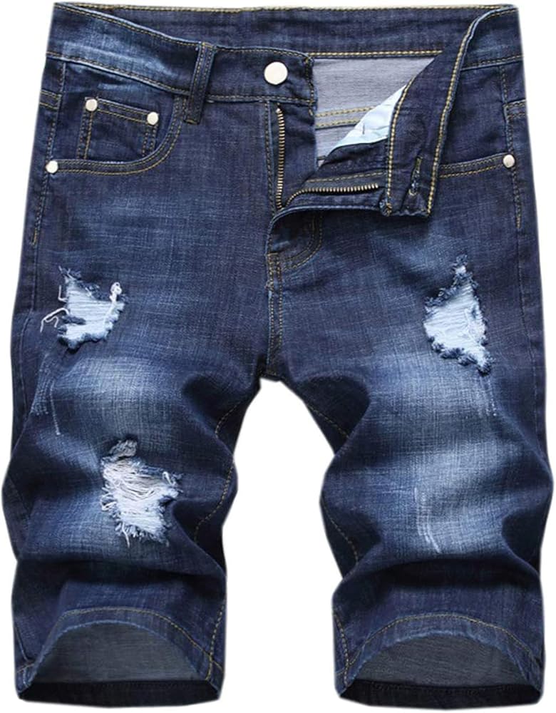 Betusline Men's Ripped Shorts Summer Jeans Distressed Denim Short