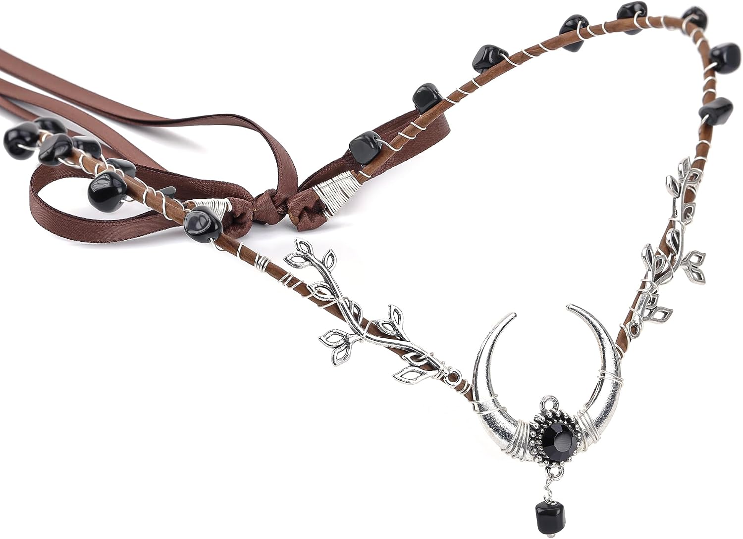 Fairy Crown for Women - Crystal Moon Elf Circlet, Woodland Princess Headpiece for Renaissance Halloween