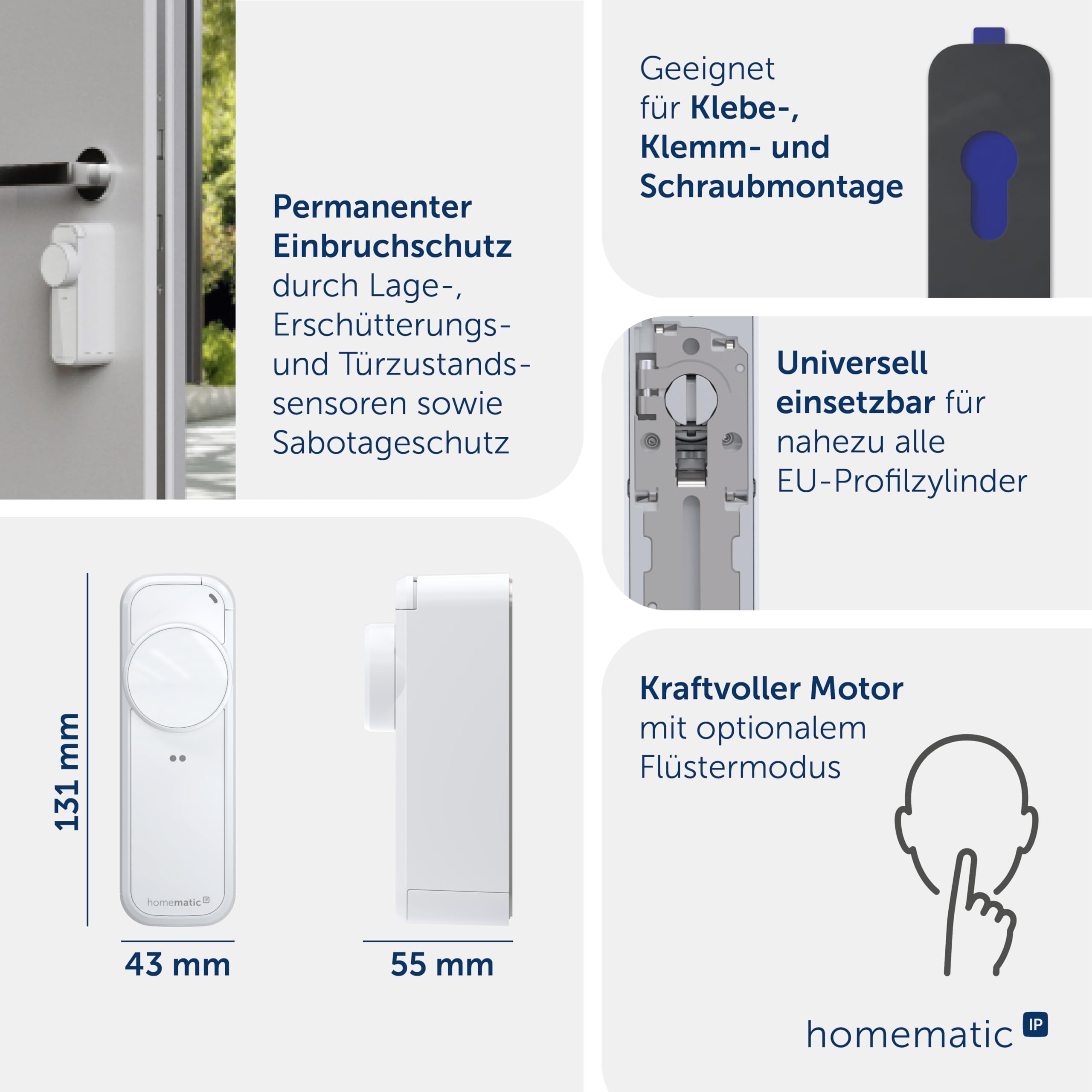Homematic IP Türschlossantrieb – pro, weiß, Smart Home, permanente Türüberwachung, Smart Lock, elektronisches Türschloss, einfach nachrüsten, Tür steuern per App, Alexa & Google Home, 161671A0